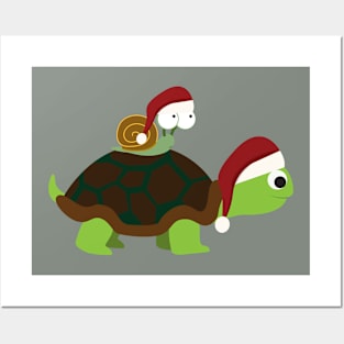 Cute Christmas Turtle and Snail Posters and Art